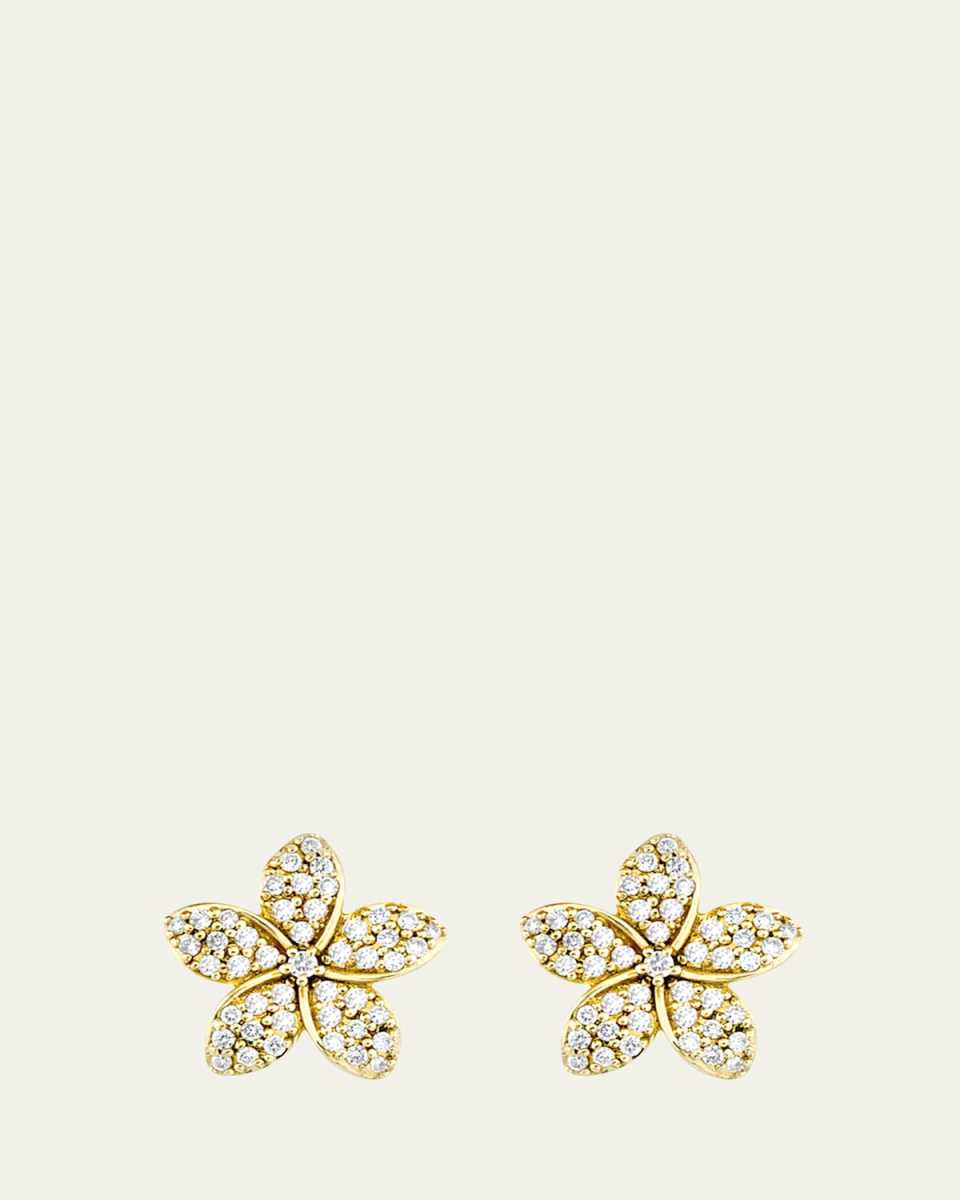Yellow Gold Plumeria Diamond Flower Stud Earring, Single
